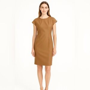 J.Crew Camel Wool Sheath Dress Cap Sleeve Size 0 Work Office